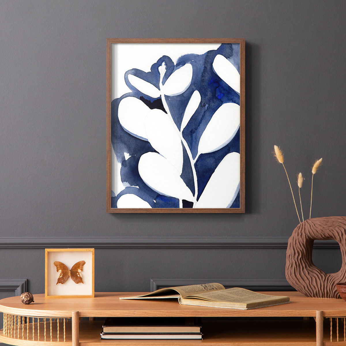 Blue Eucalyptus II Framed Print in Brown Solid Wood Framed Print No Nail Hanging