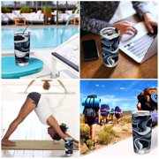 11oz Stainless Steel Tumbler with Straw, Double Wall Insulated Travel Tumbler Digital Waves Pattern