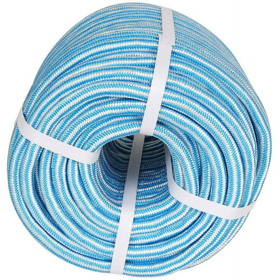 LABLT 24 Strand 1/2 inch Arborist Rigging Rope, 200 FT Braided Polyester Rope, Heavy Duty Thick Rope, High Strength Bull Rope for Swing, Camping, Garding (Blue and White)