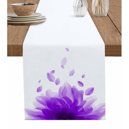 Modern Purple Table Runner 72 Inches Gradient Floral Abstract Bohemian White Bed Runner Dresser Scarves Tabletop for Indoor Outdoor Parties/Ceremony/Banquet 13 x 72