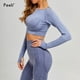 thumbnail image 4 of Conjunto de Yoga sin costuras, conjunto deportivo de 2 piezas, ropa de mujer, Top corto de gimnasia de manga larga, Leggings de cintura alta, conjunto de entrenamiento, ropa deportiva para Fitness, 4 of 5