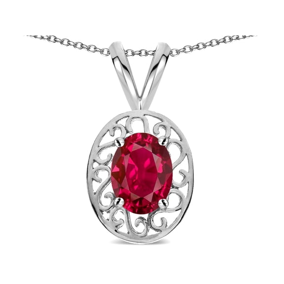 Star K � Vintage Style Filigree Oval 6x4mm Created Ruby Pendant Necklace