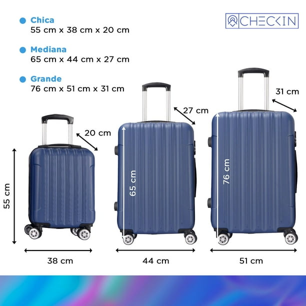 Check In Juego de 3 Maletas de Viaje Grande 25 kg Mediana 20 kg y Carry On 10 kg azul Check. In Walmart en linea