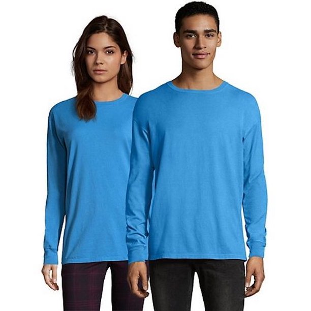 Comfortwash Hanes Men S Comfortwash Garment Dyed Long Sleeve T Shirt Color Summer Sky Blue Size 4x Large Walmart Com Walmart Com