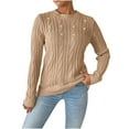 thumbnail image 1 of tarylea Fall Tops for Women Crew Neck Cable Knitted Pullover Solid Color Long Sleeve Dressy Tops Casual Fitted Basic Shirts, 1 of 3