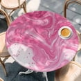 thumbnail image 2 of Pink Marble Round Tablecloth, Fitted Table Cover with Elastic for 36"-44" Round Tables, Modern Ombre Abstract Fluid Aesthetic Art Table Cloth Outdoor Indoor Dinning Party Waterproof Tablecloths, 2 of 7