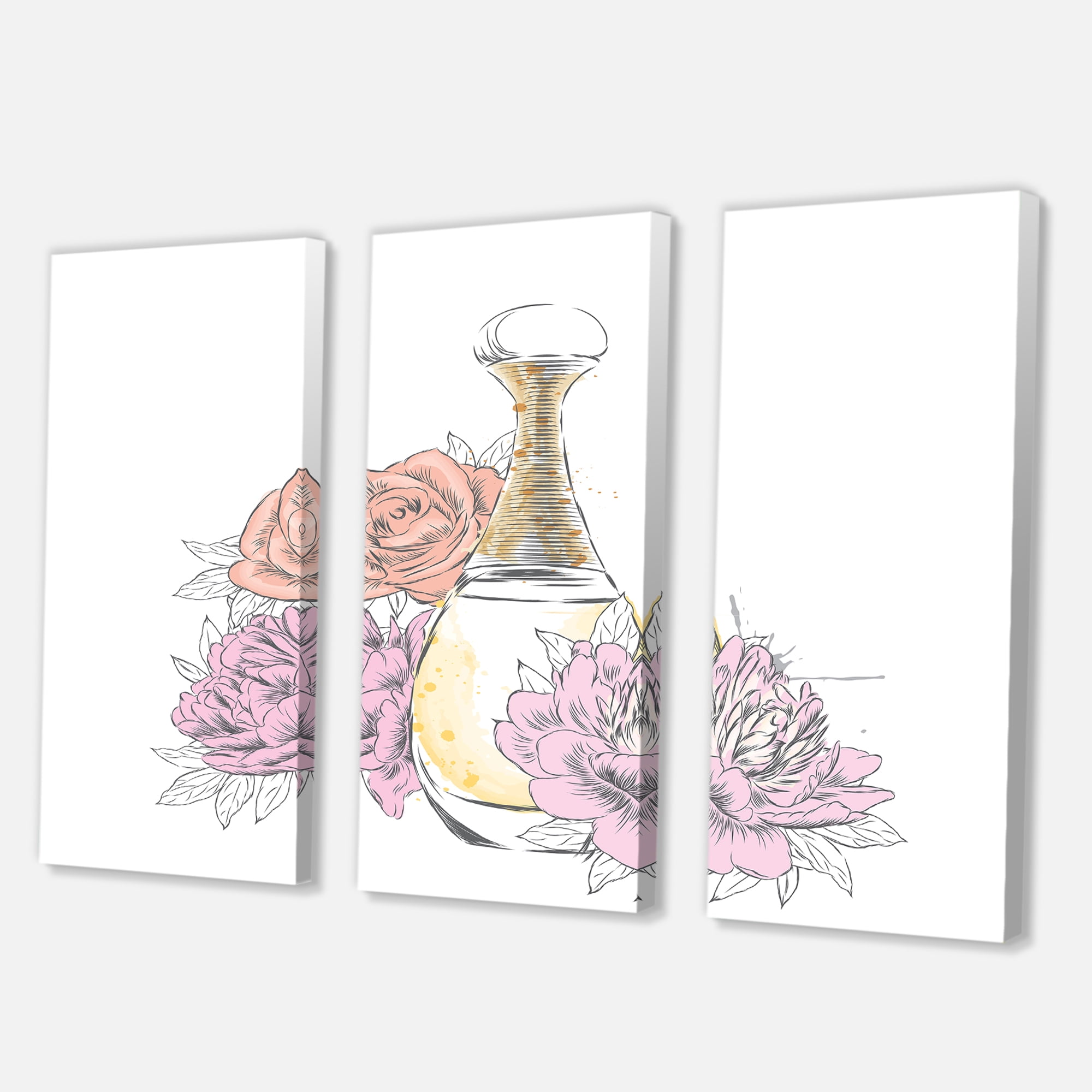 Designart ' Bouquet of Flowers and Perfume Bottle I ' Traditional Canvas Wall Art Print