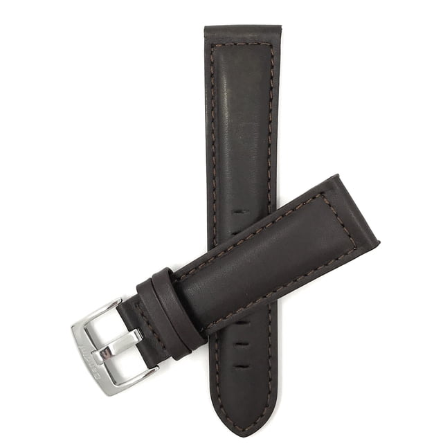Extra Long (XL), 20mm Leather Watch Band Strap, Mat, Tone-on-Tone Stitching, Stainless Steel Buckle