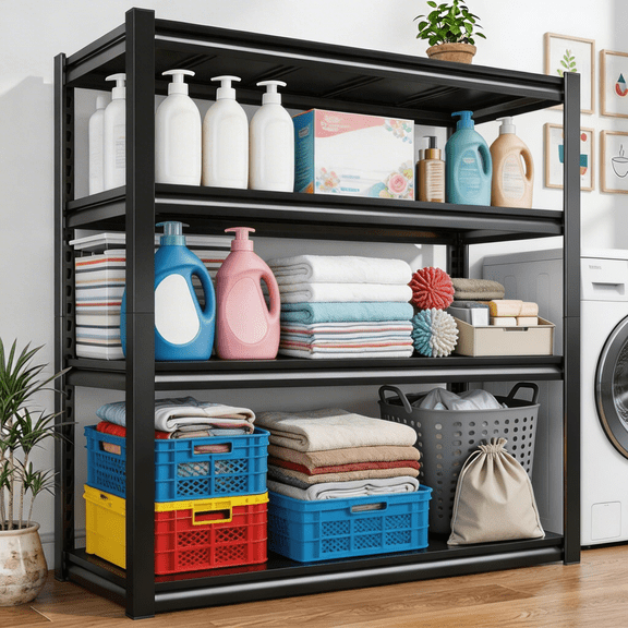 Storage Shelving Unit, 4-Tier Adjustable, 2400 lbs Garage Shelves Metal Organizer Utility Rack, 12"D x 24"W x 44"H for Kitchen Pantry Basement Bathroom Laundry Shop Plant Shoes Book
