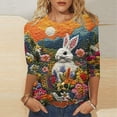 thumbnail image 2 of Staron Spring Summer T-shirts for Women Easter Print Casual Round Neck 3/4 Sleeve Blouse Top, White L, 2 of 5