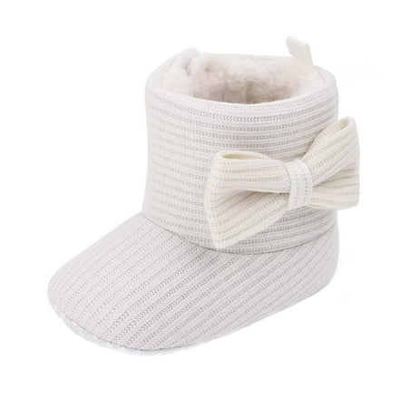 POIUYTR Baby Boy Girl Plush Boots Newborn Shoes Winter Snow Bowknot Anti-Slip Soft Sole Warm Infant Toddler Prewalker Booties