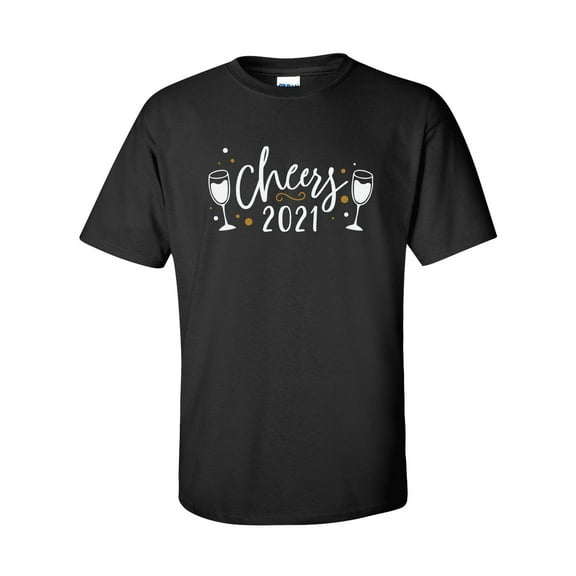 Cheers 2021 Champagne Glass Unisex Adult Short Sleeve T-shirt-Black-5xl