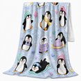 thumbnail image 2 of Whimsical Cartoon Penguins Winter Scene Cute, Festive Holiday Scene, Warm Flannel Blanket for Home Library and Reading Nook, Art Lovers Valentine's Day Gift, Playful Home Decor, 2 of 9
