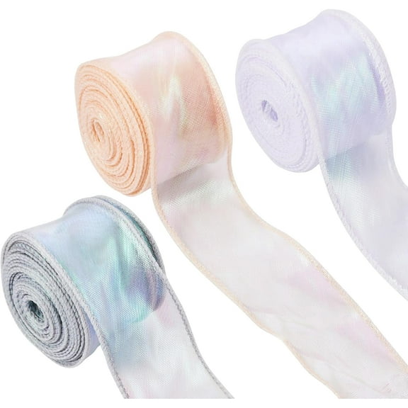 1 1/2" Wide Sparkly Sheer Organza Ribbon, 3 Rolls Total 30 Yard, Pastel Shimmer Iridescent Chiffon Ribbons, for Gift Wrapping Flowers Bouquet Hair Bows Wedding Decors Ornaments