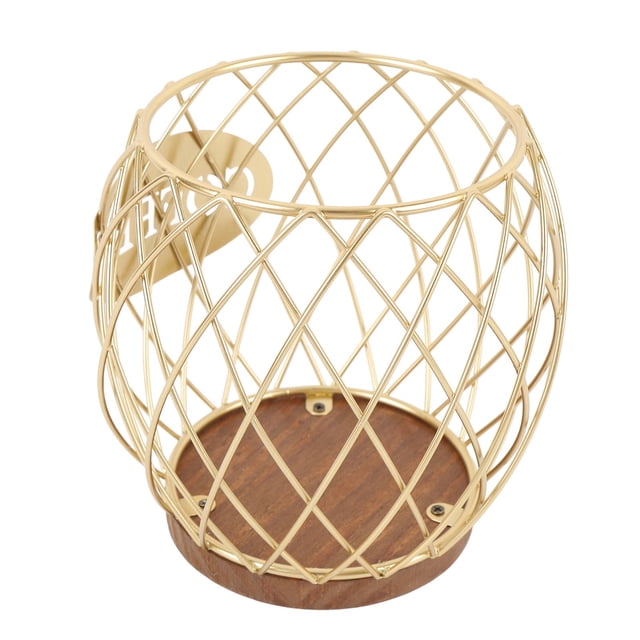 Coffee Pod Storage Basket Coffee Holder with Wooden Base Desktop Large Capacity Stylish Look Easy Access Contemporary Decor