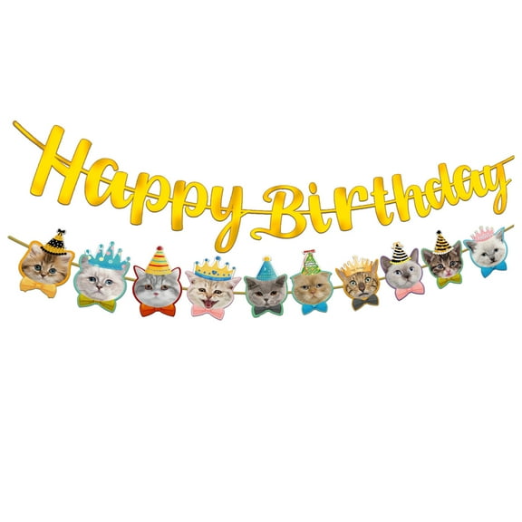 Pet Birthday Party Decoration Set Cake Toppers Birthday Flags Dog Cat Party Decoration Banners