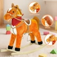 thumbnail image 3 of Tereitr Rocking Horse Toy for Kids, Plush Ride-On with Wooden Rockers & Interactive Sounds, Moving Mouth, Max Weight 50kg (110 lbs) (Light Brown Middle), 3 of 10