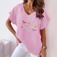thumbnail image 2 of Busydd Womens Tops Summer Casual V Neck Blouses Fashion Cute Graphic Tee Tops Loose Comfy Short Sleeve T Shirts Stylish Flowy Basic Going Out Tops Cotton Linen Shirts, 2 of 4