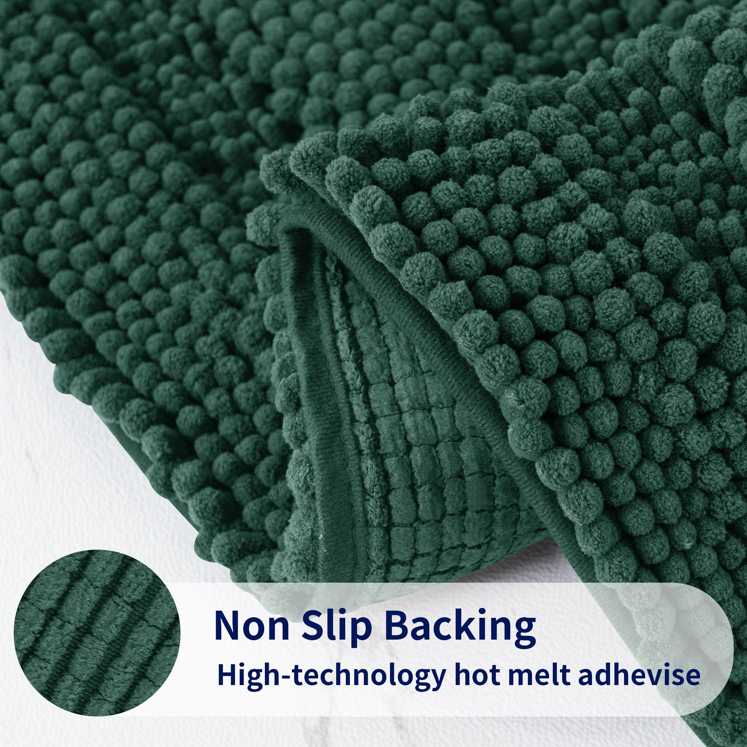 Subrtex Bathroom Rugs Non-Slip Chenille Soft Striped Plush Bath Mat (Green, 20"x32")