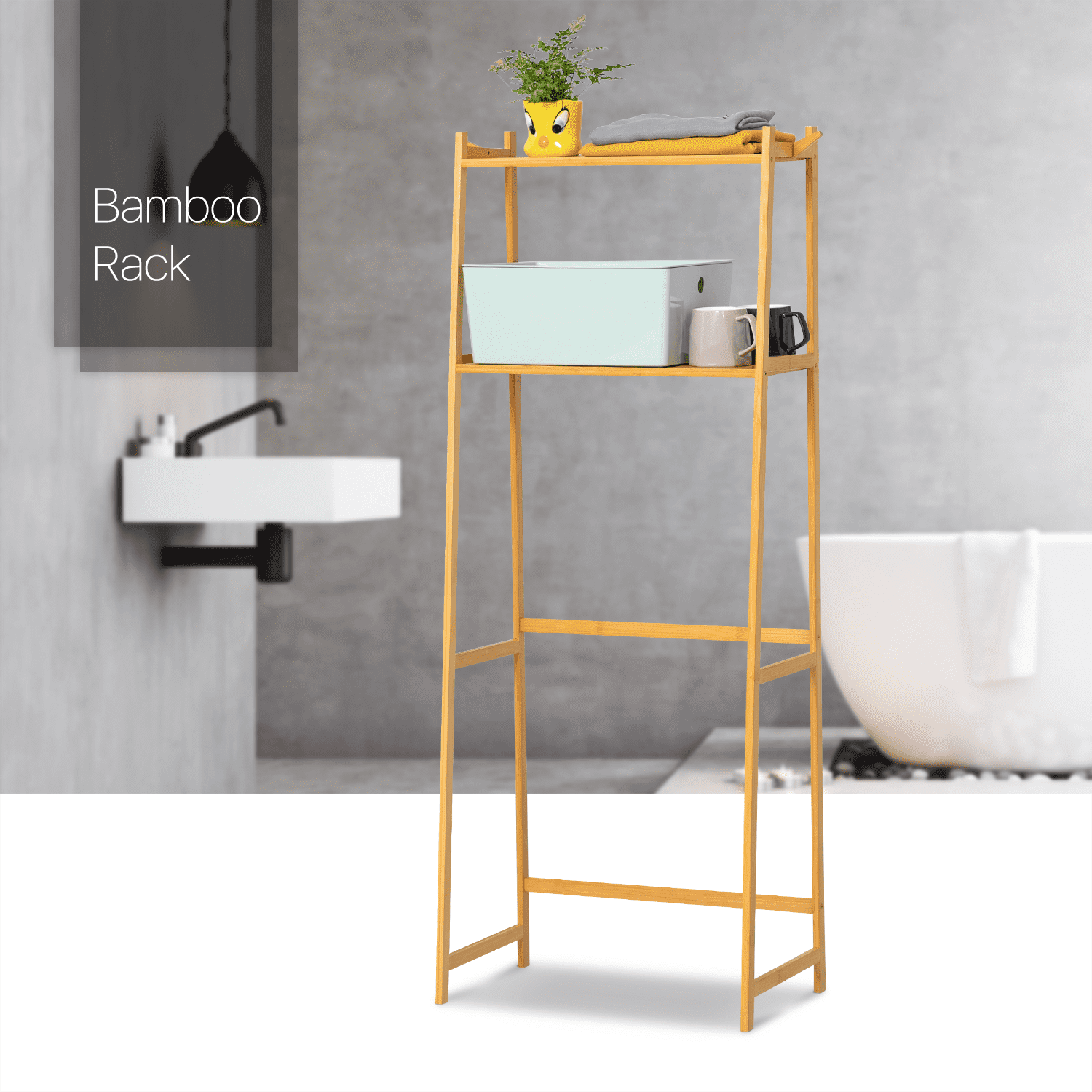 Bathroom Multi-function Natural Bamboo Storage Rack Over Shower
