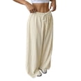 thumbnail image 2 of Women Drawstring Striped Pants Loose Wide Leg Trousers Casual Low Waist Pants Comfy Lounge Pants Blue & Blue Yellow M, 2 of 10