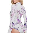 thumbnail image 4 of Butterflies Flowers Floral Women's Mock Turtle Neck Long Sleeve Tops Bodysuit Jumpsuit One Piece Leotards Shirt, 4 of 8