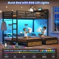thumbnail image 3 of Triple Bunk Bed Twin Over Twin Over Twin Metal Bunk Bed with LED Lights and Charging Station, Loft Bed Frame with 3 Storage Drawers&Study Desk&Guardrails and Ladder,3 Bed Teens and Adults, Black, 3 of 11