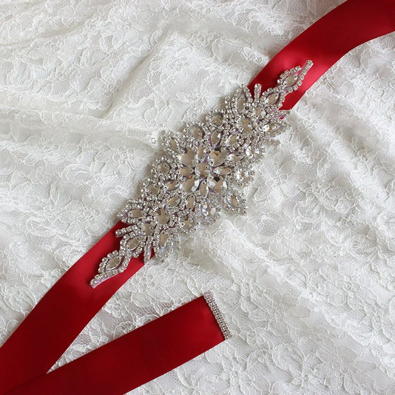 Women's belt Crystal Wedding Belts Satin Rhinestone Wedding Dress Belt  Wedding Accessories Bridal Ribbon Sash Belt Wine red