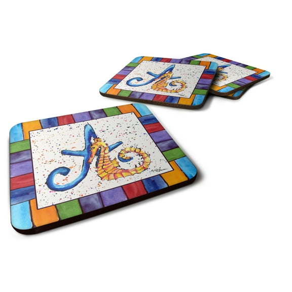Letter A with Seahorse Foam Coaster Set of 4