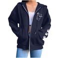 thumbnail image 2 of AKOEE Women's Oversized Zip Up Hoodie Jackets with Pockets Long Sleeve Cat Printed Baggy Y2k Sweatshirt Coat (S, Navy), 2 of 7