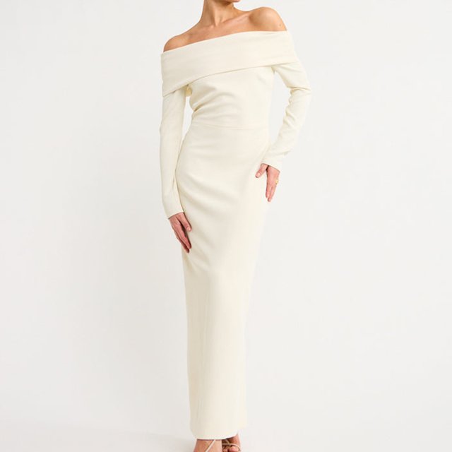 Vestidos Largos Vestidos largos de dama Vestido largo sólido de manga larga Vestidos de noche Traje de calle Cgtredaw Beige L para Mujer