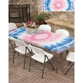 thumbnail image 3 of Pink Blue Ombre Rectangle Tablecloth, Waterproof Elastic Fitted Table Covers for 8 Foot Tables, 32x96inch Decorative Tablecloths for Picnic, Camping, Outdoor, Modern Boho Ethnic Tie Dye Geometric, 3 of 6