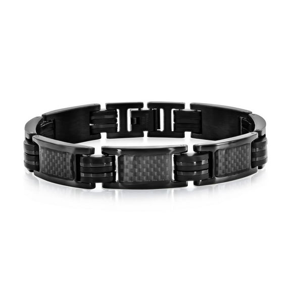 TheJewelryHut Designer Sterling Steel Black Carbon Fiber Bracelet