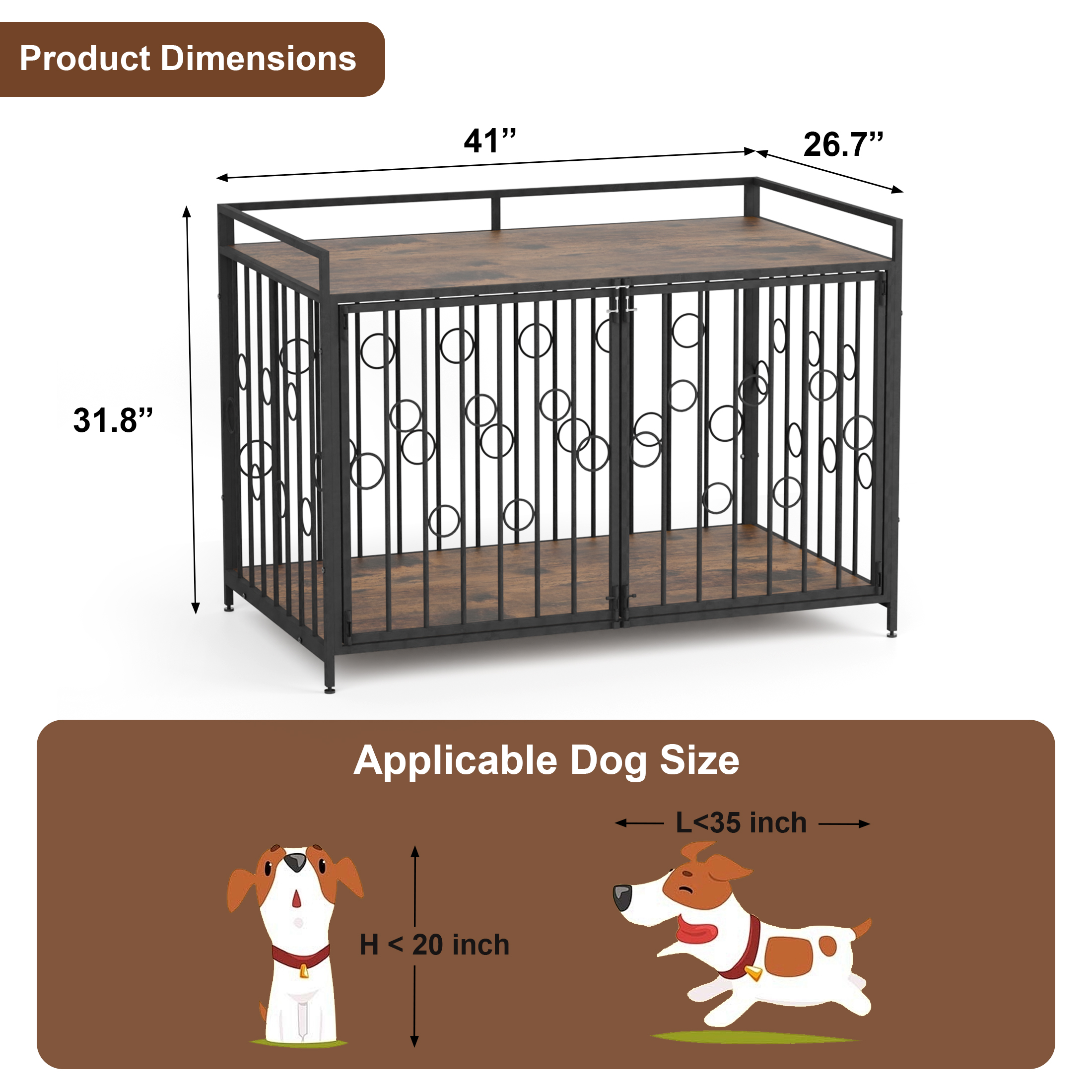 TIME RAY Dog Crate Furniture for Medium Dog with Double-Doors , Dog Kennel Indoor Decorative Pet House Dog Cage Table, Brown