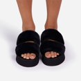thumbnail image 4 of Luxemoda Women's Tata Fluffy Stripe Platform Slip On Open Toe Faux Fur Slippers (BLACK, 9), 4 of 6