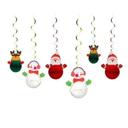 

6Pcs Christmas Paper Pendants Spiral Hanging Decors Xmas Paper Decorations