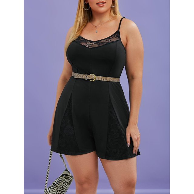 Talla grande Inserción de encaje Insertar Pierna ancha Cami Momber Rosegal Monos y mamelucos tallas grandes