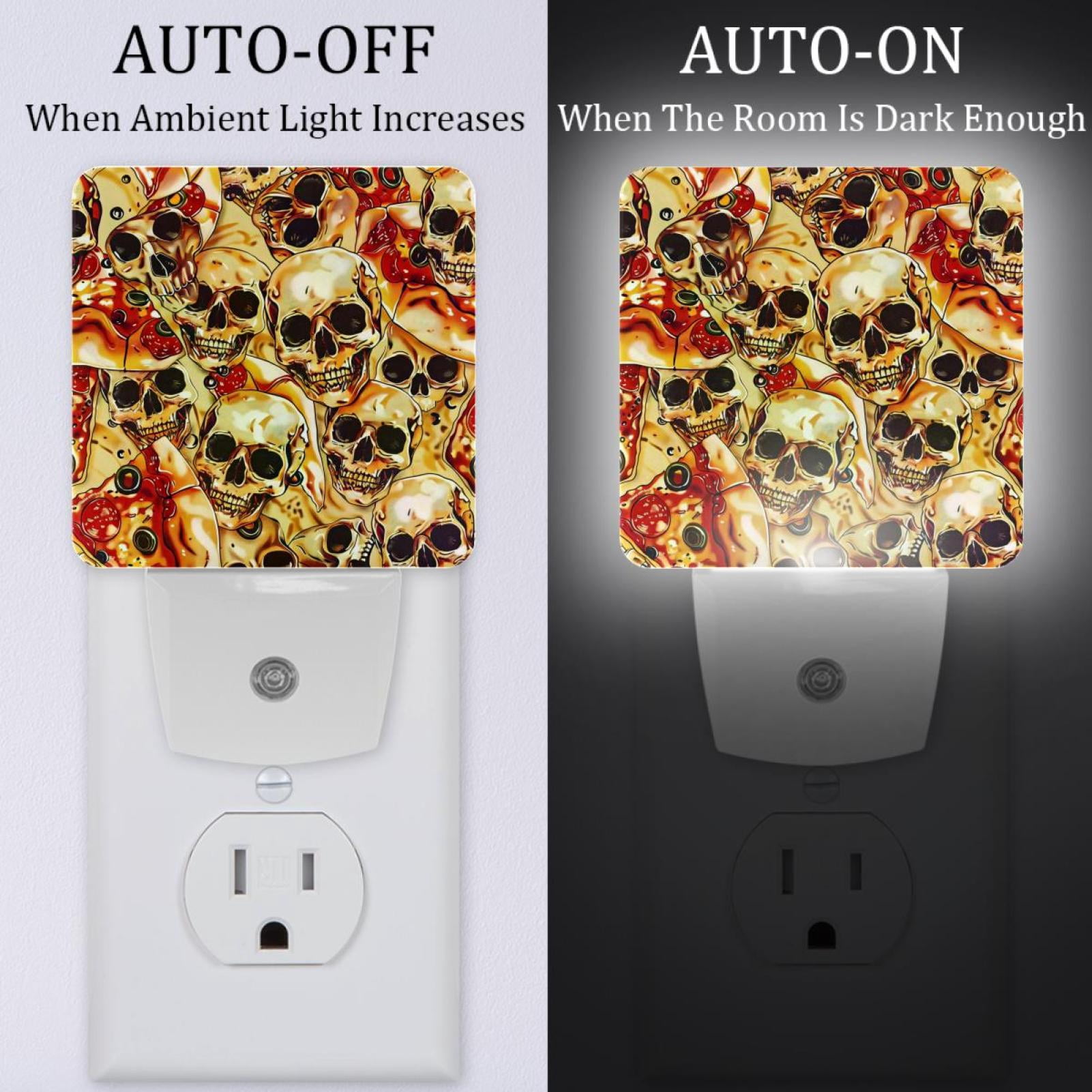 PhooArto Pizzas Skulls Pattern Plug in LED Night Light Auto Sensor Dusk to Dawn Decorative Night for Bedroom, Bathroom, Kitchen, Hallway, Stairs, Baby's Room, Energy Saving