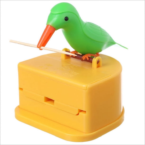 Dispensador de palillos para pájaros, caja automática para palillos de dientes, soporte para palillos de dientes (amarillo)