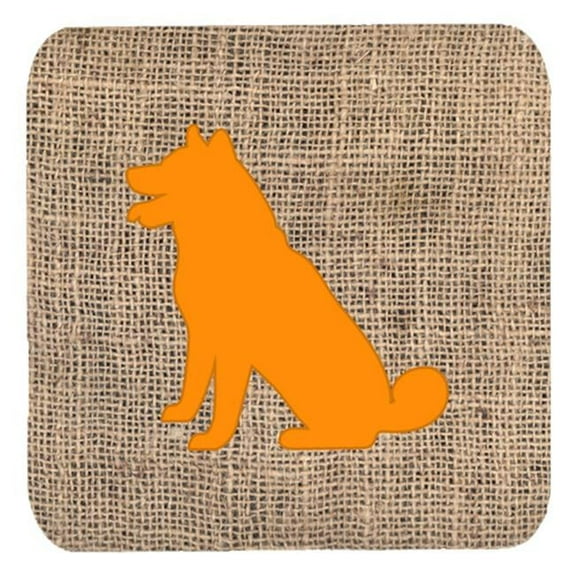 Shiba Inu Burlap And Orange Foam Coasters, Set Of 4
