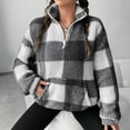thumbnail image 2 of Stichou Womens Plaid Sweatshirt Sherpa Quarter Zip Pullover Fall Winter 2025 Long Sleeve Fleece Sweaters Hoodies Black M, 2 of 7