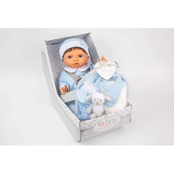 Muñeca bebé con canastilla Tiny Treasures (pelo castaño) (Kk5354)