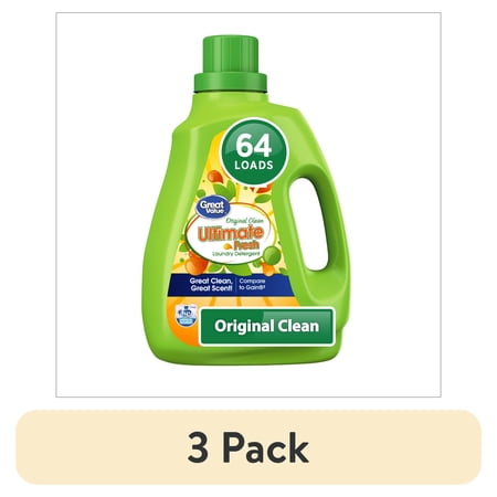 (3 pack) Great Value Original Clean, 64 loads, Ultimate Fresh HE Liquid Laundry Detergent, 100 Fl oz