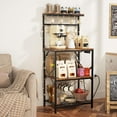 thumbnail image 5 of Kitchen Bakers Rack with Power Outlet, Small Coffee  Cart 4 Tiers, Microwave Stand Station with 8 S Hooks, Adjustable Shelf, Freestanding Kitchen Appliance Organizer, Rustic Brown, 5 of 8