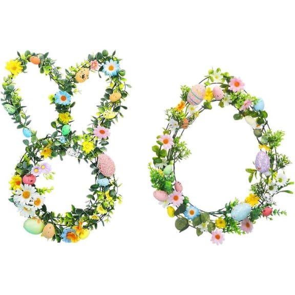 Easter Rabbit and Eggs Wreath Metal Frame Wire Form Floral Garden Bunny Shaped Wire Wreath Form for Easter DIY Craft Project Indoor Outdoor Holiday Hanging Decor 16 Inches (Egg)