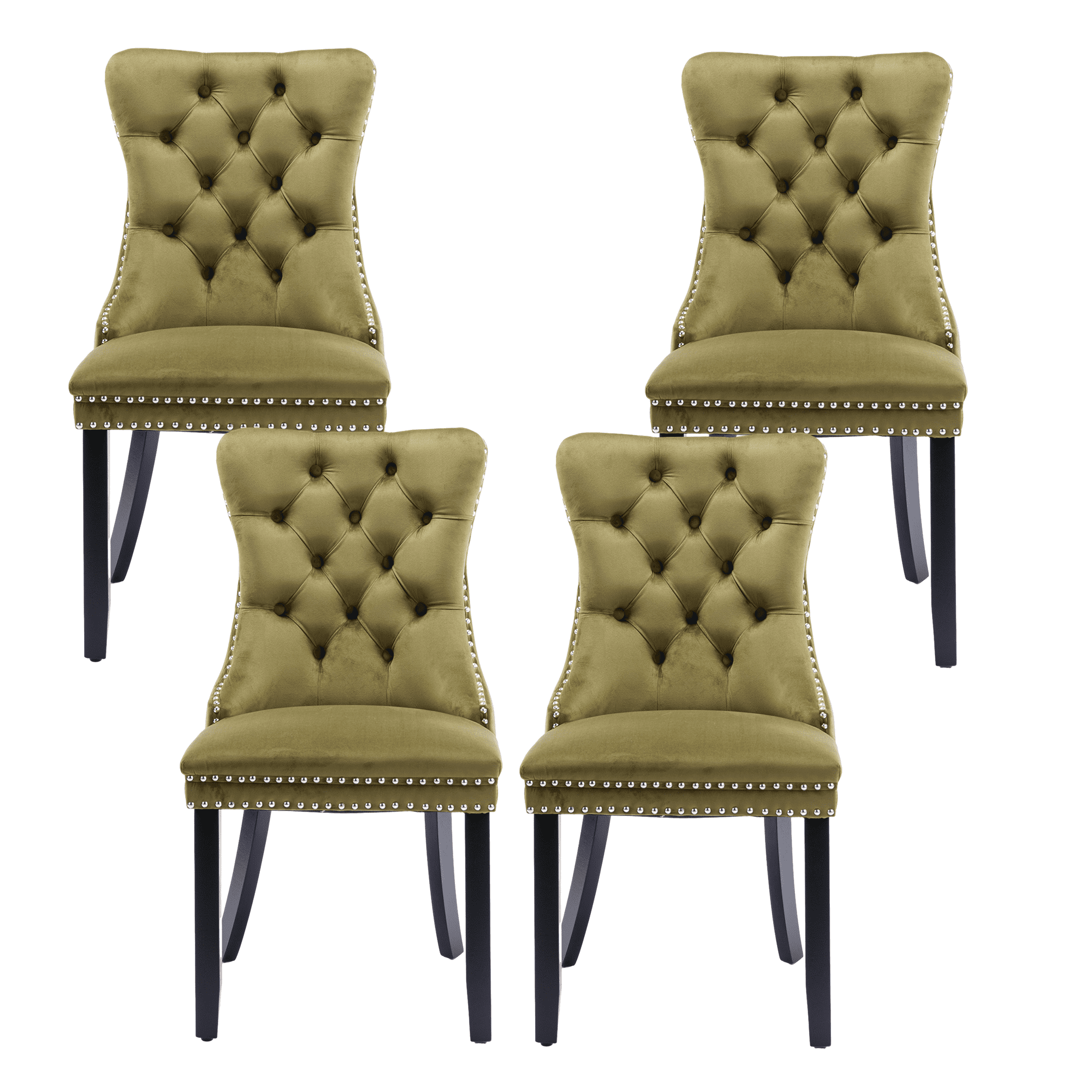 Set of 4 Dining Chairs Leisure Padded Chair, Tufted Solid Wood Velvet Upholstered Dining Chair