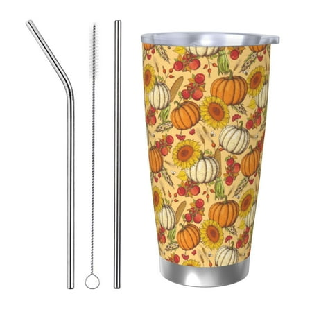 

Bingfone Pumpkin And Sunflower for 20 Oz Stainless Steel Travel Mug Double Wall Water Coffee Cup for Home Office Outdoor Works Great for Ice Drinks and Hot Beverage-Straw Three-piece Set