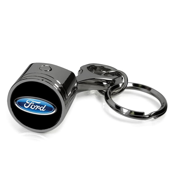 iPick Image for Ford Logo Black-Chrome Finish Engine Piston and Rod Metal Key Chain, Official Licensed