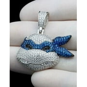 SHREE JEWELS 3Ct Round Cut Blue White Diamond Ninja Turtle Men's Pendant 14k White Gold Over