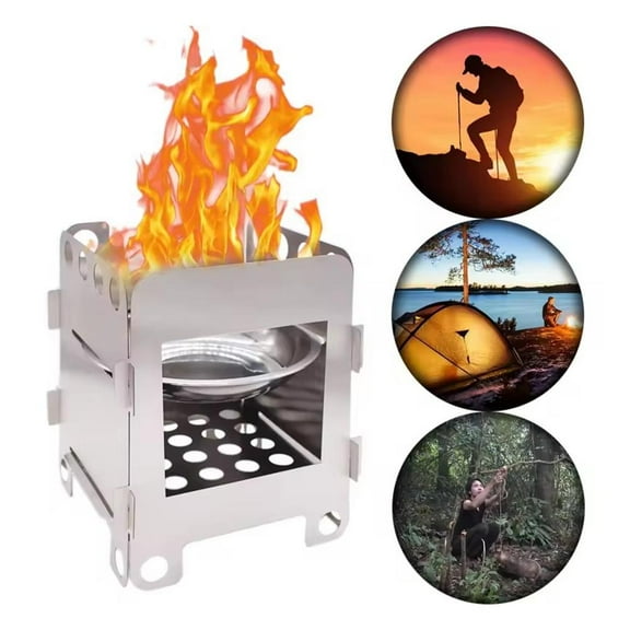 QHUDLV Folding Camping Wood Stove With Stainless Steel Lightweight Firewood Stove Portable Traveling For Outdoor Hiking Picnic BBQ